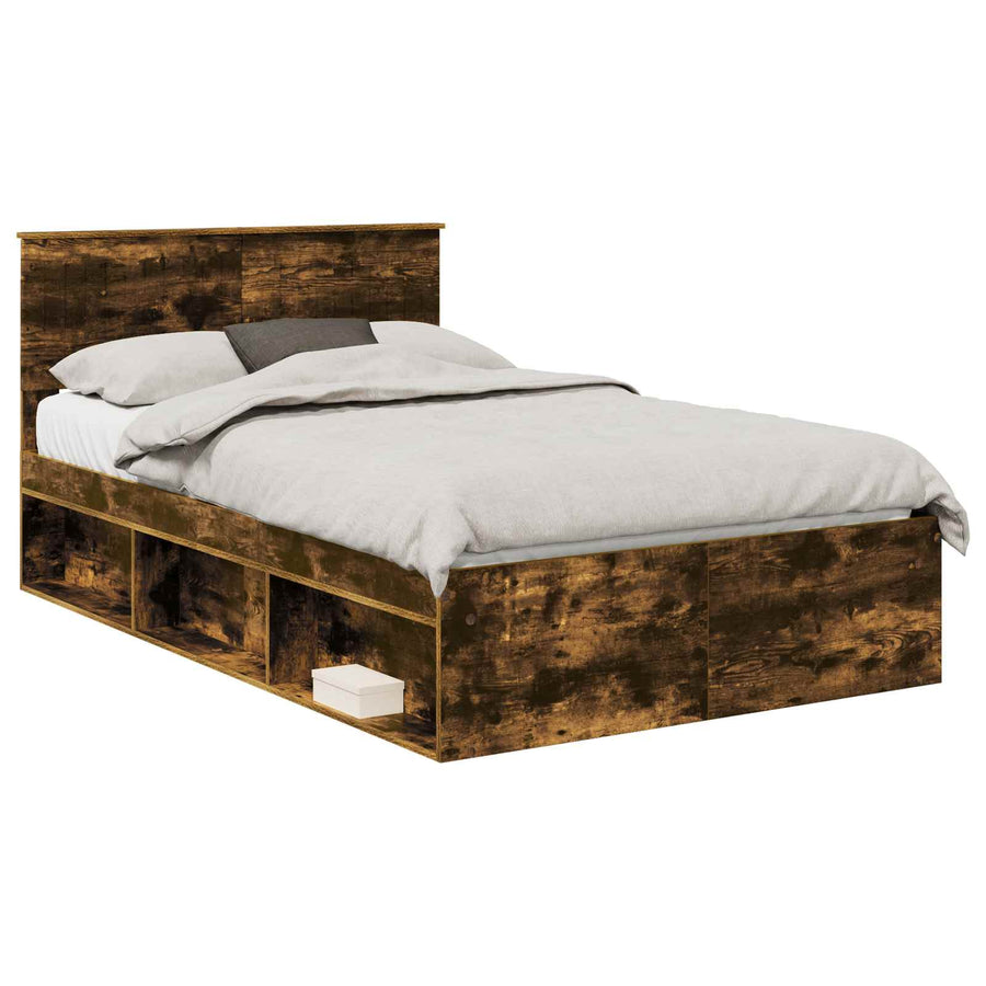Bedframe Gerookt eiken 120 x 200 cm Massief grenenhout
