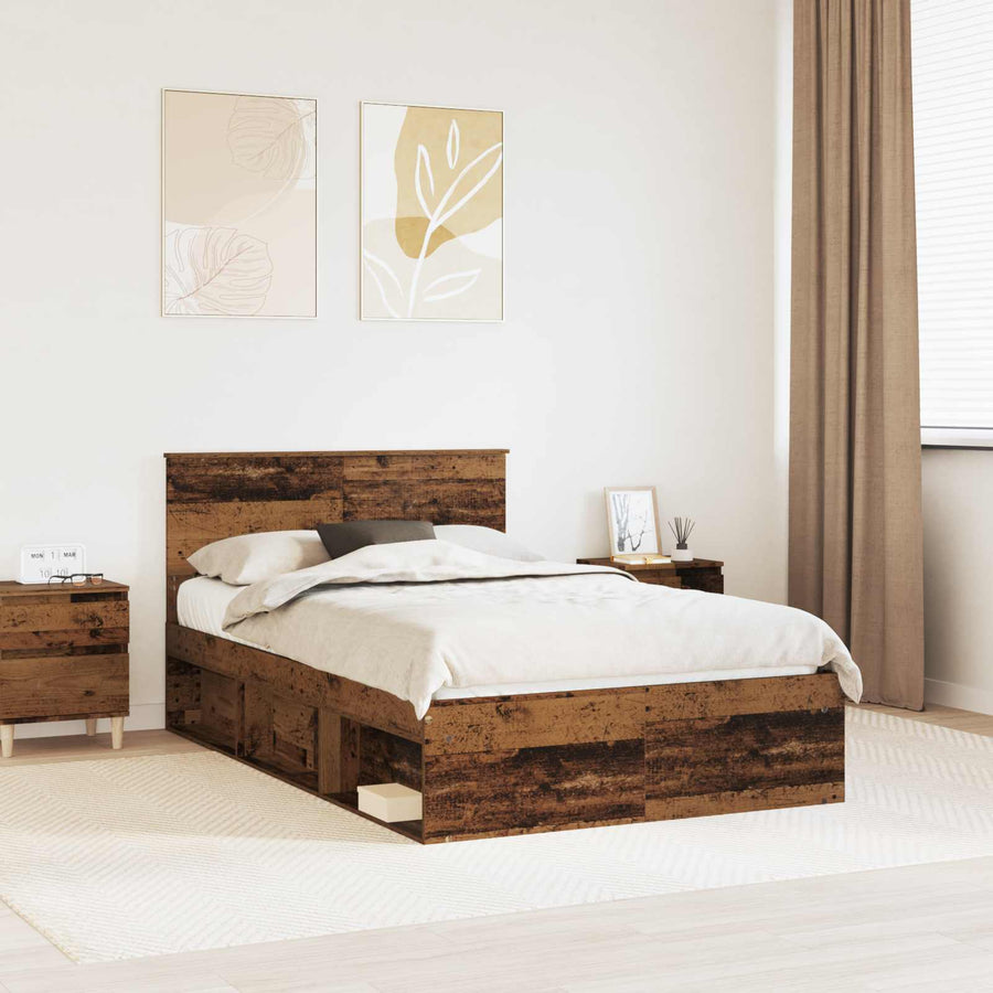 Bedframe met hoofdeinde Oudhout 120 x 200 cm Massief grenenhout
