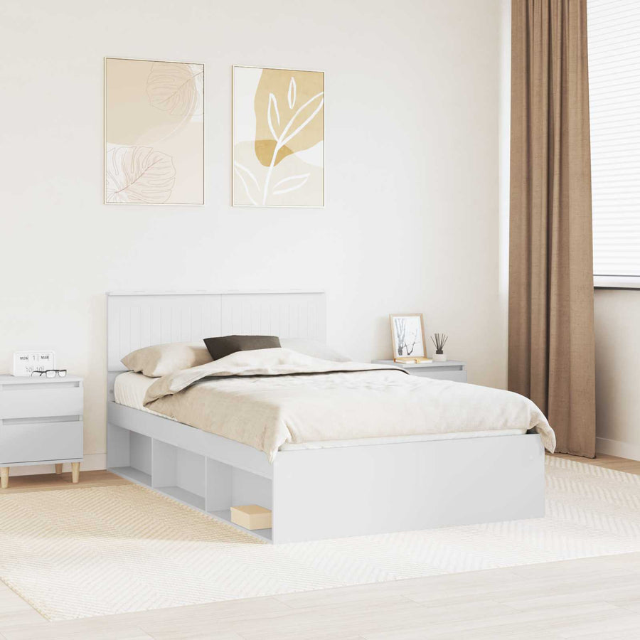 Bedframe met hoofdeinde Wit 120 x 190 cm Massief grenenhout