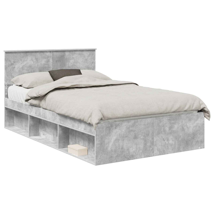 Bedframe met hoofdeinde Beton 120 x 190 cm Massief grenenhout