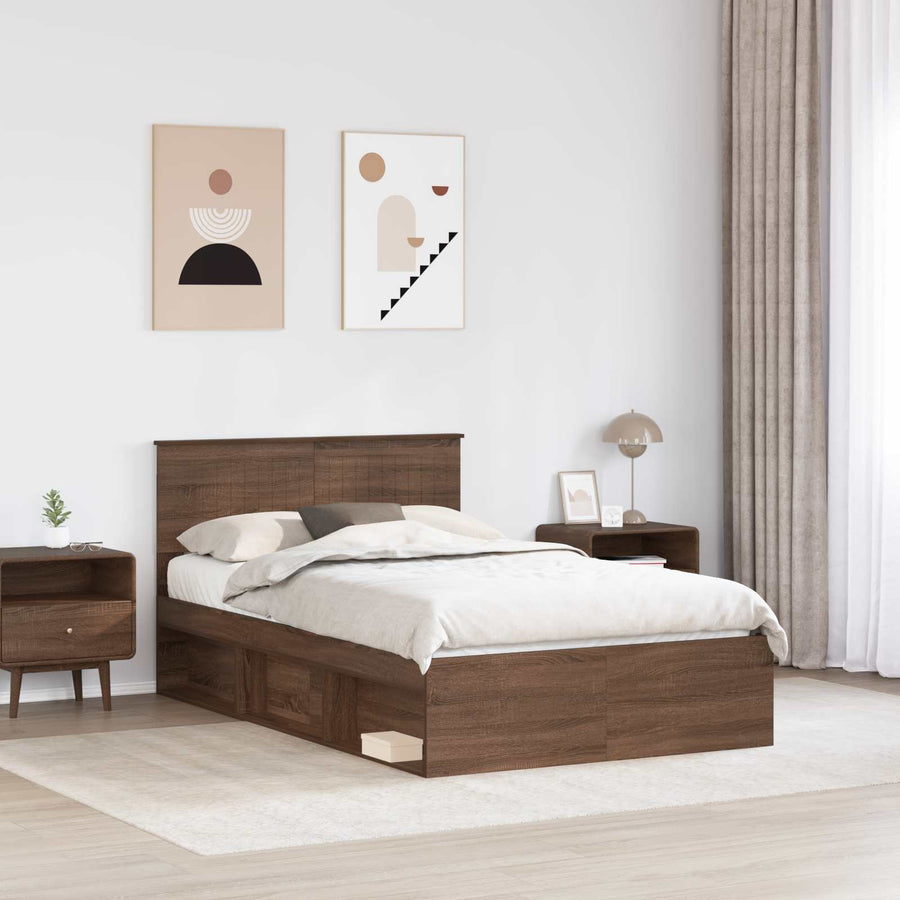 Bedframe Bruin Eiken 120 x 190 cm Massief grenenhout