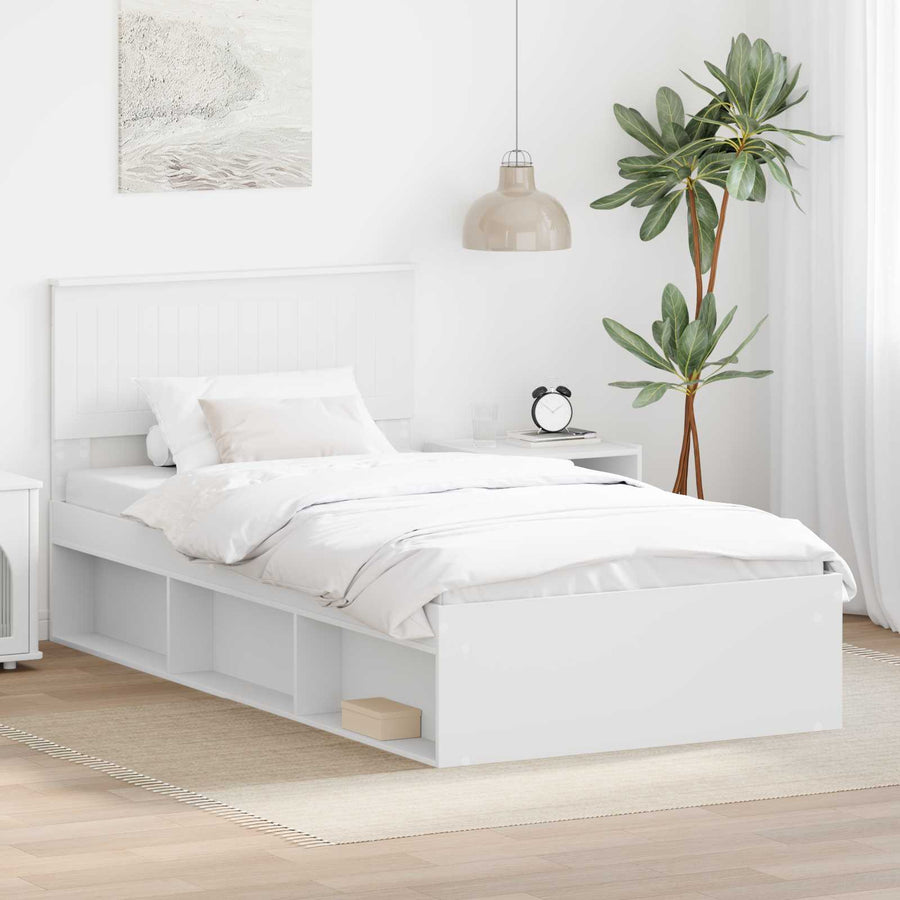 Bedframe met hoofdeinde Wit 100 x 200 cm Massief grenenhout