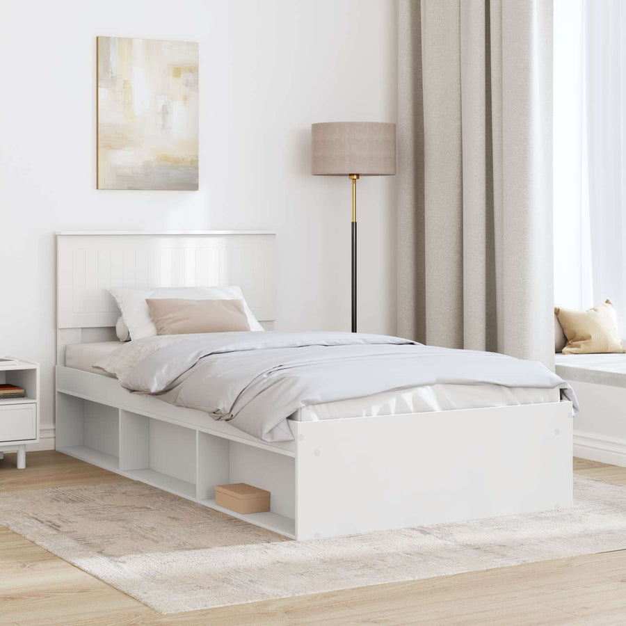 Bedframe met hoofdeinde Wit 100 x 200 cm Massief grenenhout
