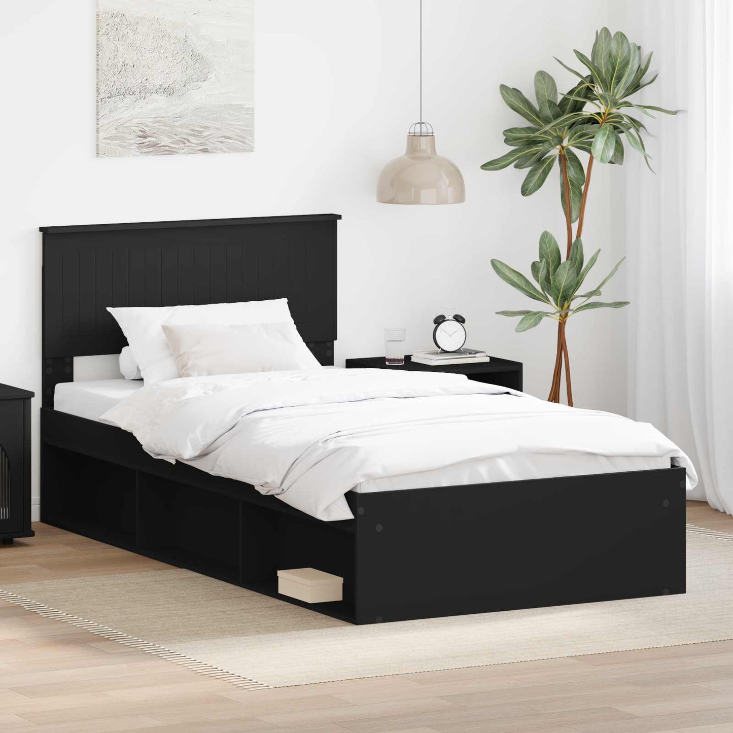 Bedframe met hoofdeinde Zwart 100 x 200 cm Massief grenenhout