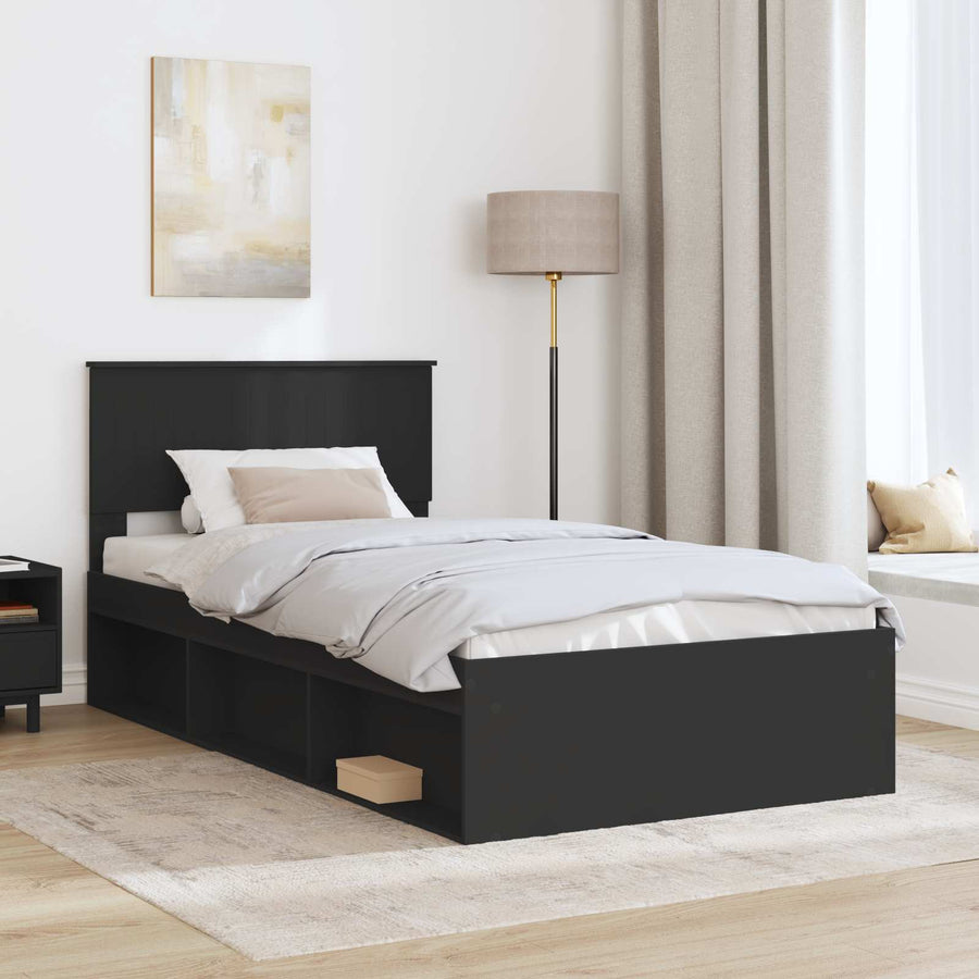 Bedframe met hoofdeinde Zwart 100 x 200 cm Massief grenenhout