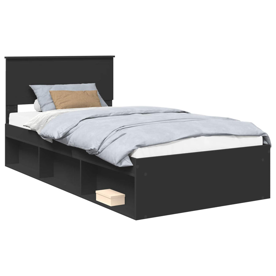 Bedframe met hoofdeinde Zwart 100 x 200 cm Massief grenenhout