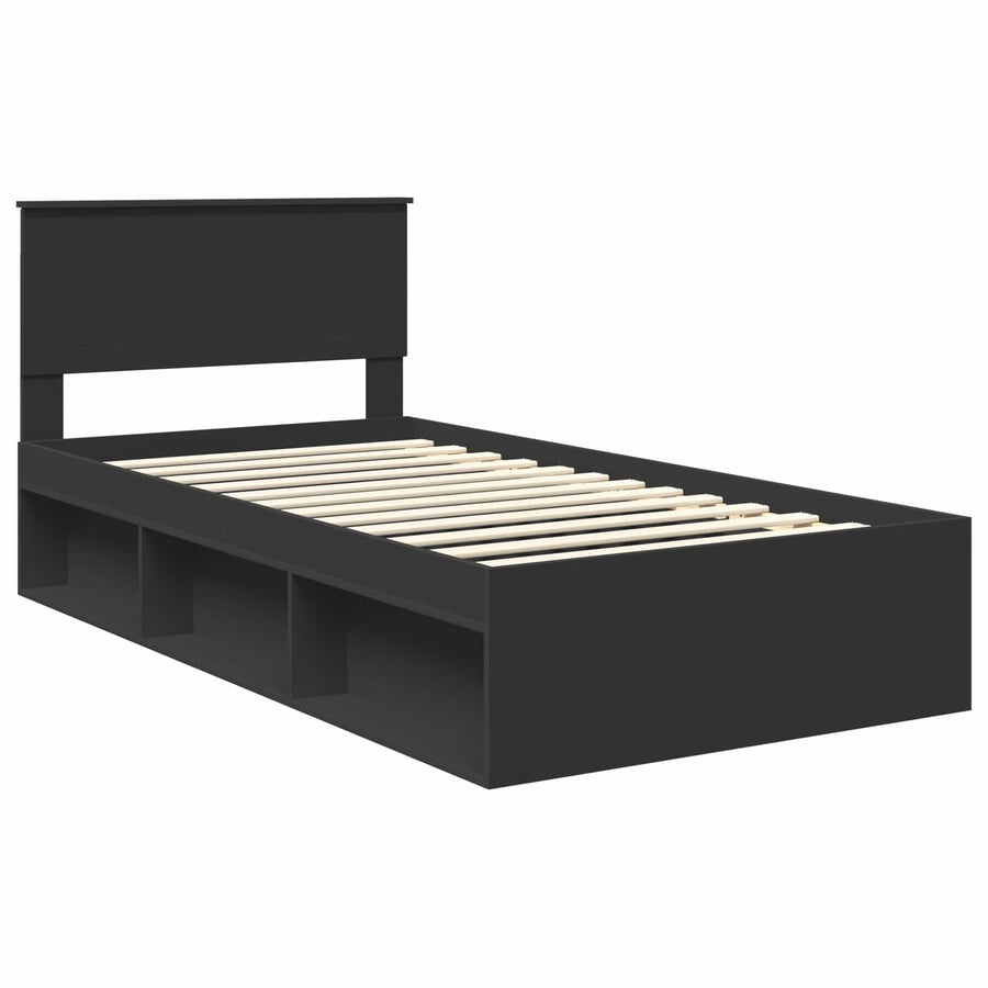 Bedframe met hoofdeinde Zwart 100 x 200 cm Massief grenenhout