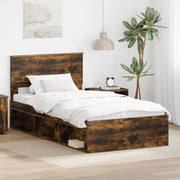 Bedframe 100x200 cm gerookt eiken massief grenenhout