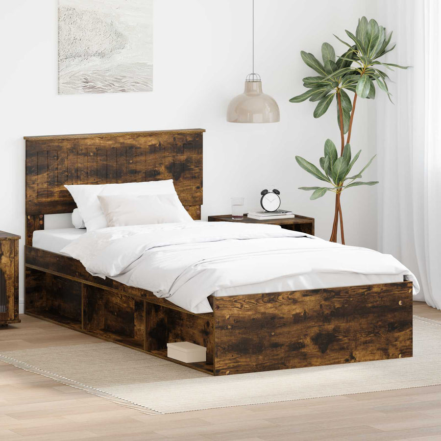 Bedframe Gerookt eiken 100 x 200 cm Massief grenenhout