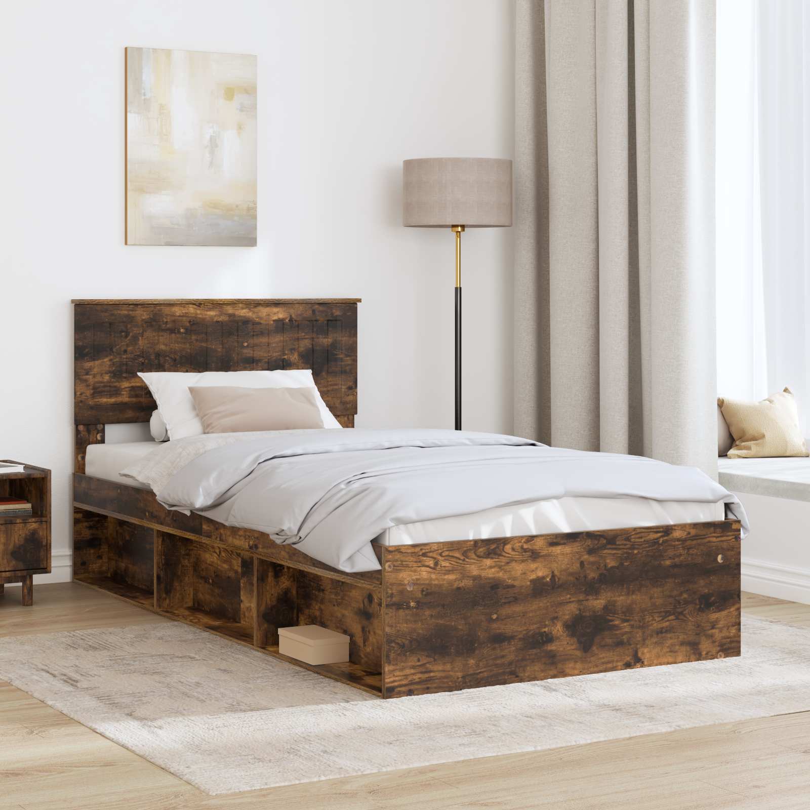 Bedframe Gerookt eiken 100 x 200 cm Massief grenenhout