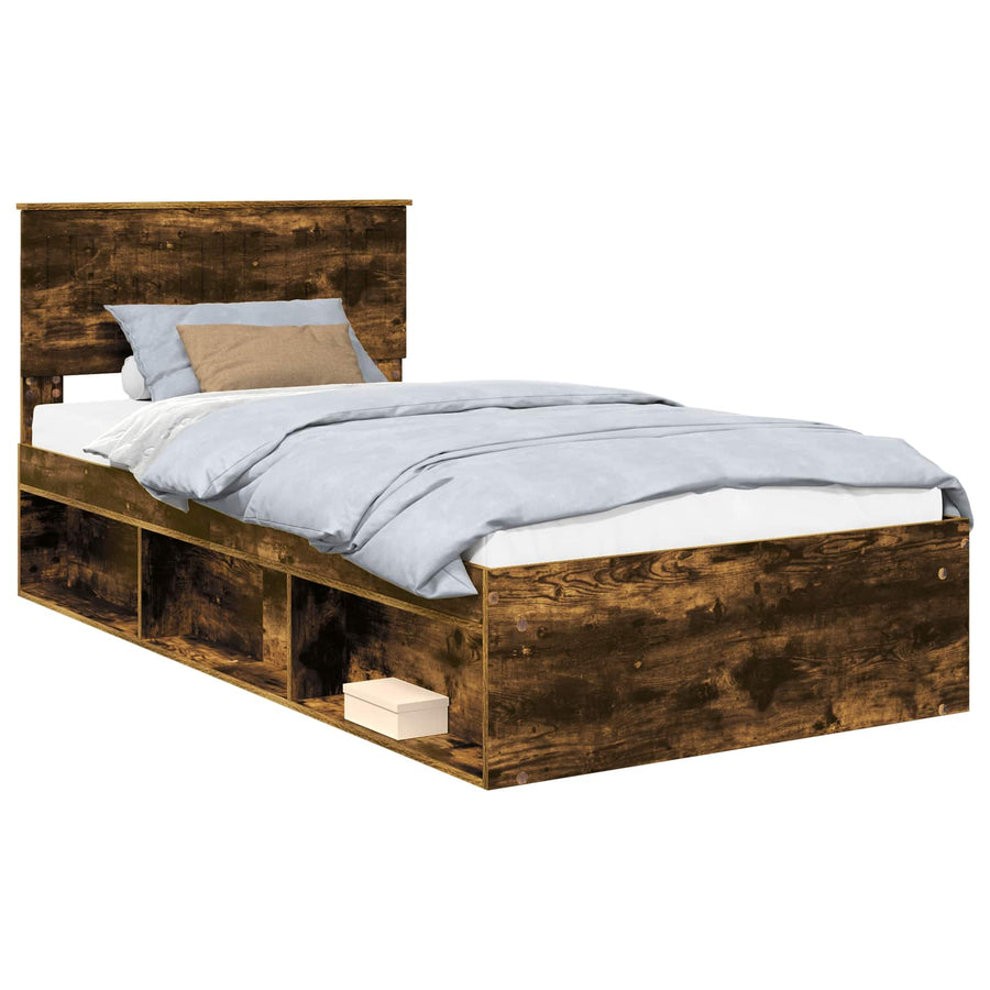 Bedframe Gerookt eiken 100 x 200 cm Massief grenenhout