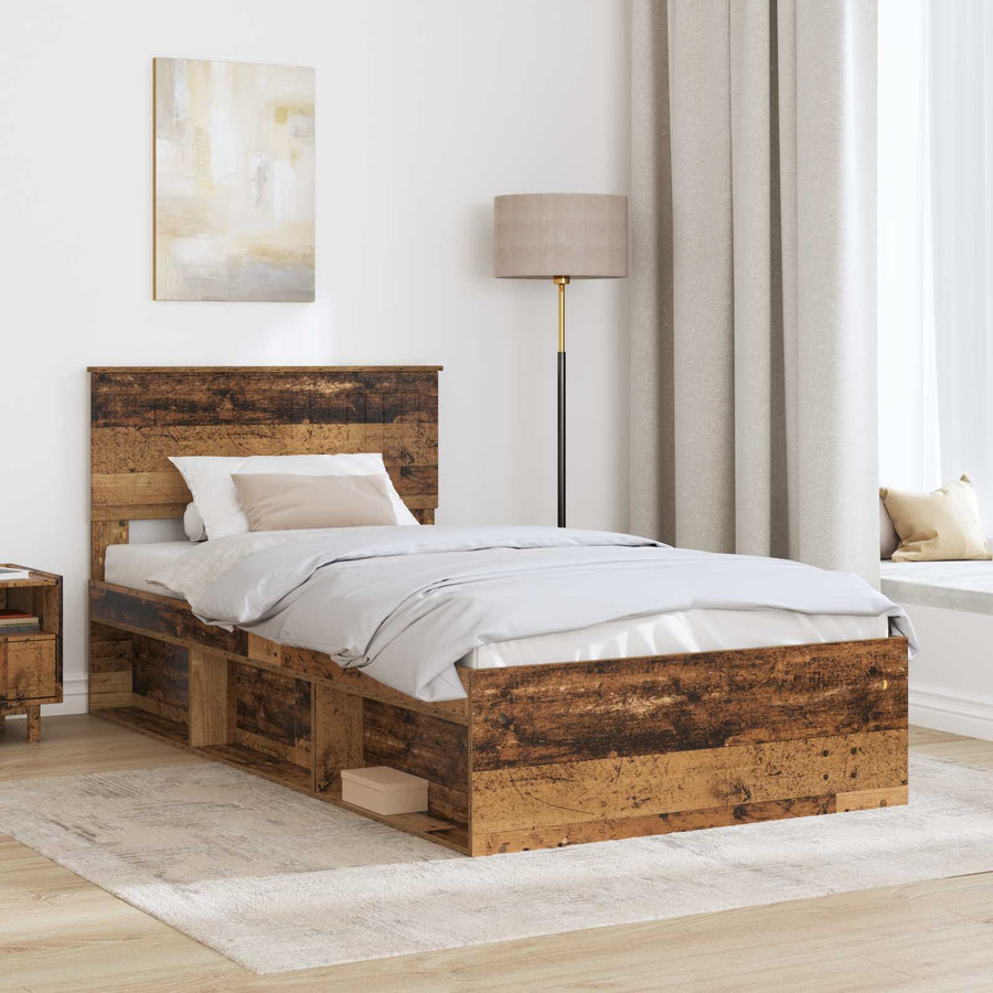 Bedframe met hoofdeinde Oudhout 100 x 200 cm Massief grenenhout