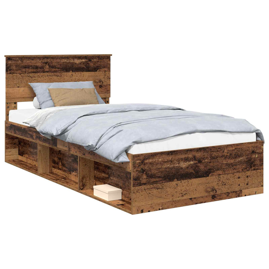 Bedframe met hoofdeinde Oudhout 100 x 200 cm Massief grenenhout