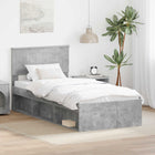 Bed Frame with Headboard Concrete 90 x 200 cm Solid Pinewood