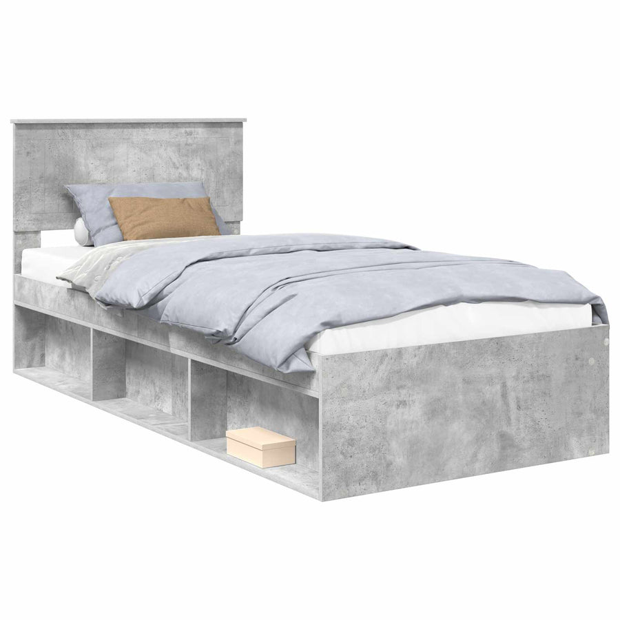 Bedframe met hoofdeinde Beton 90 x 200 cm Massief grenenhout