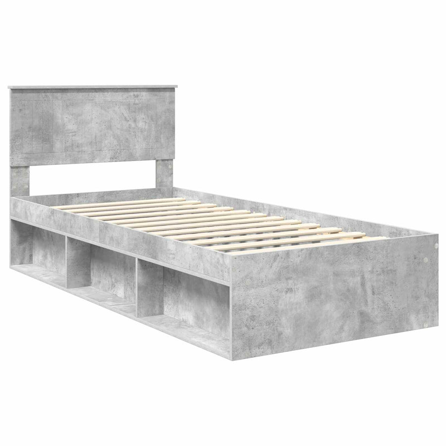 Bedframe met hoofdeinde Beton 90 x 200 cm Massief grenenhout