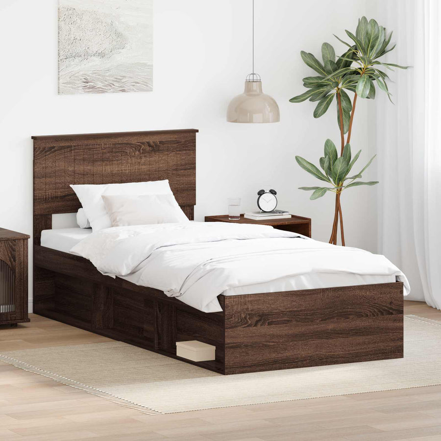 Bedframe Bruin Eiken 90 x 200 cm Massief grenenhout