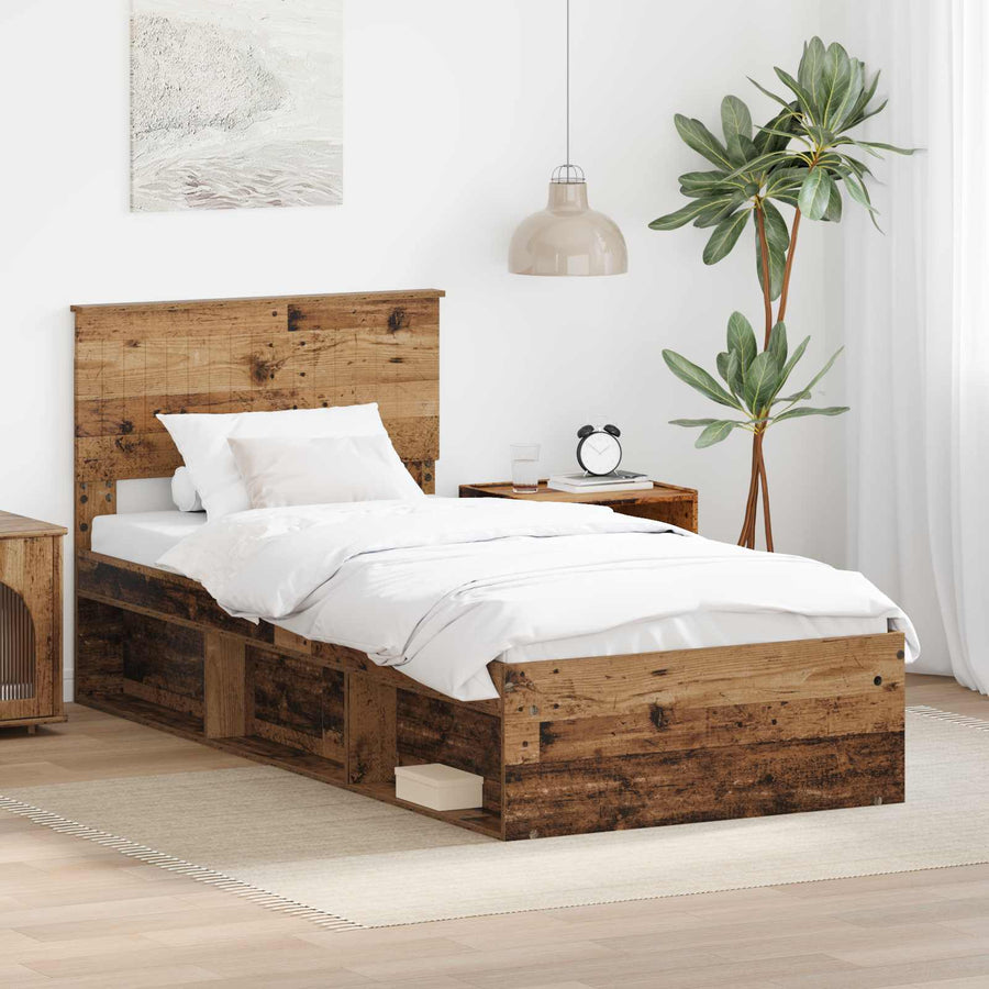 Bedframe met hoofdeinde Oudhout 90 x 200 cm Massief grenenhout