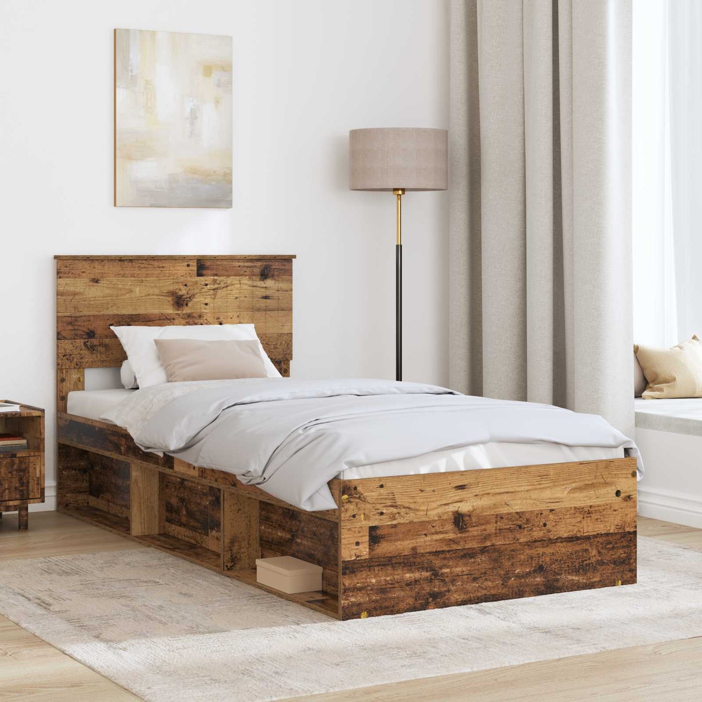 Bedframe met hoofdeinde Oudhout 90 x 200 cm Massief grenenhout