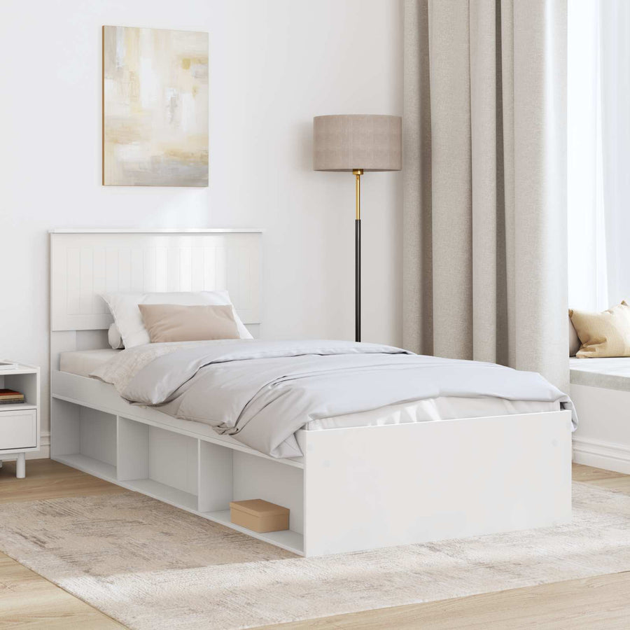 Bedframe met hoofdeinde Wit 90 x 190 cm Massief grenenhout