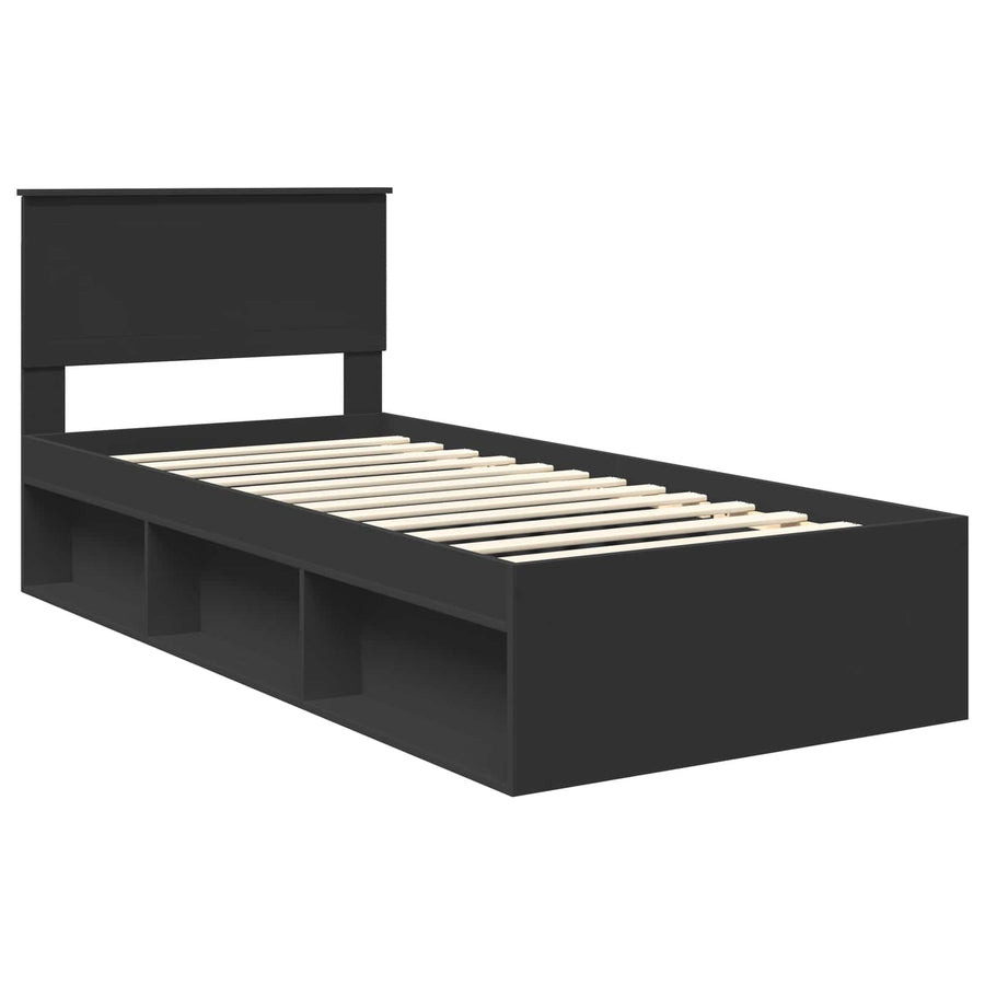 Bedframe met hoofdeinde Zwart 90 x 190 cm Massief grenenhout