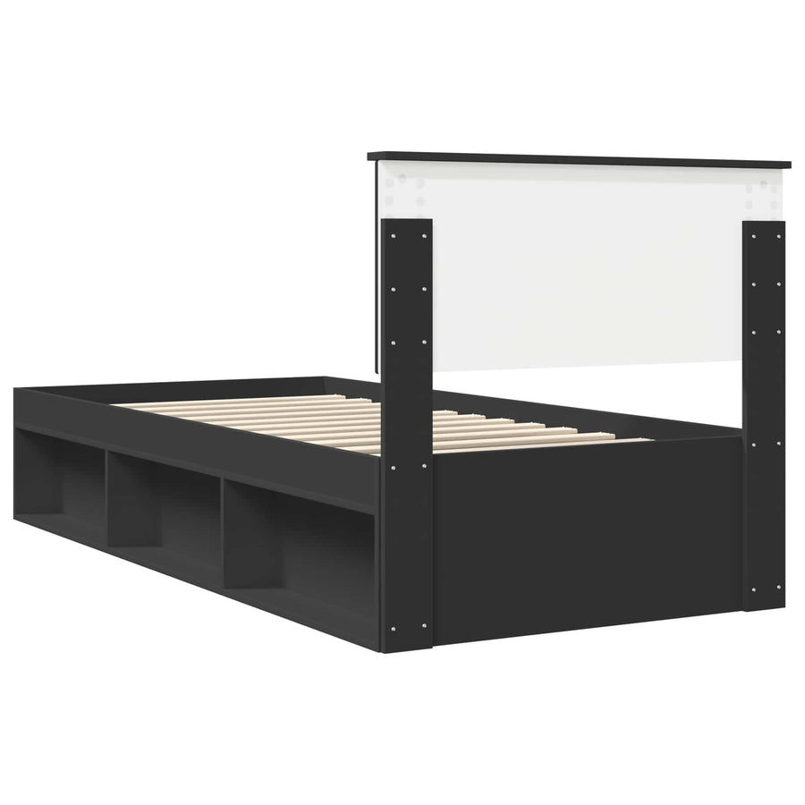 Bedframe met hoofdeinde Zwart 90 x 190 cm Massief grenenhout