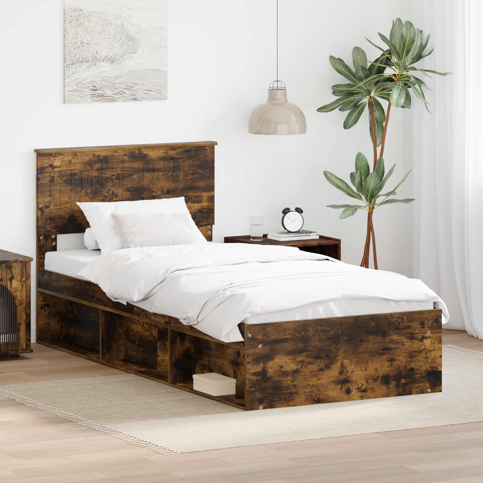Bedframe Gerookt eiken 90 x 190 cm Massief grenenhout