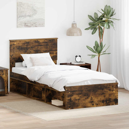 Bedframe Gerookt eiken 90 x 190 cm Massief grenenhout