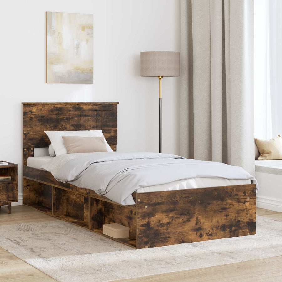 Bedframe Gerookt eiken 90 x 190 cm Massief grenenhout