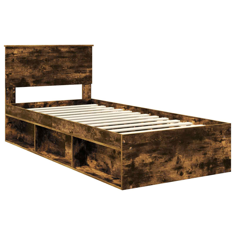 Bedframe Gerookt eiken 90 x 190 cm Massief grenenhout