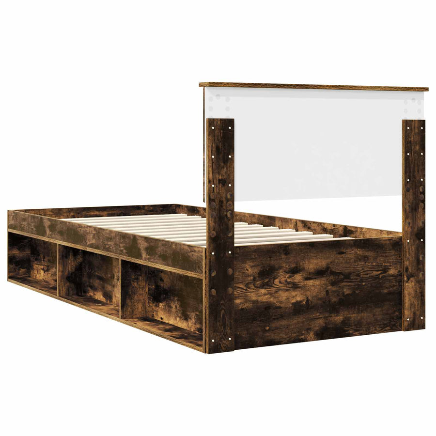 Bedframe Gerookt eiken 90 x 190 cm Massief grenenhout