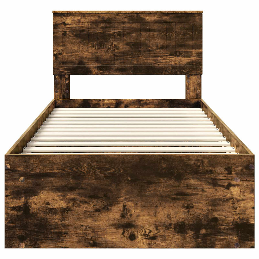 Bedframe Gerookt eiken 90 x 190 cm Massief grenenhout
