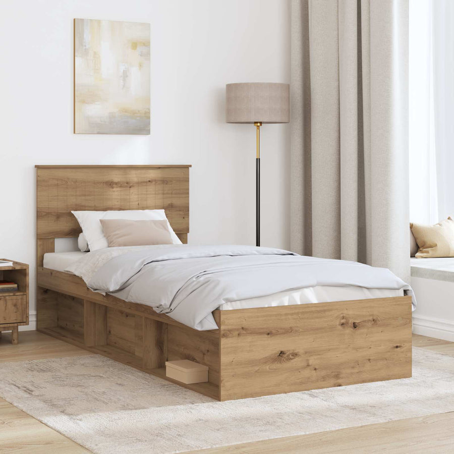 Bedframe Ambachtelijk eiken 90 x 190 cm Massief grenenhout