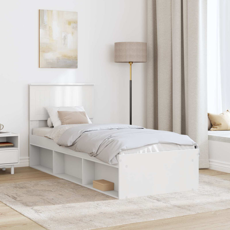 Bedframe met hoofdeinde Wit 75 x 190 cm Massief grenenhout