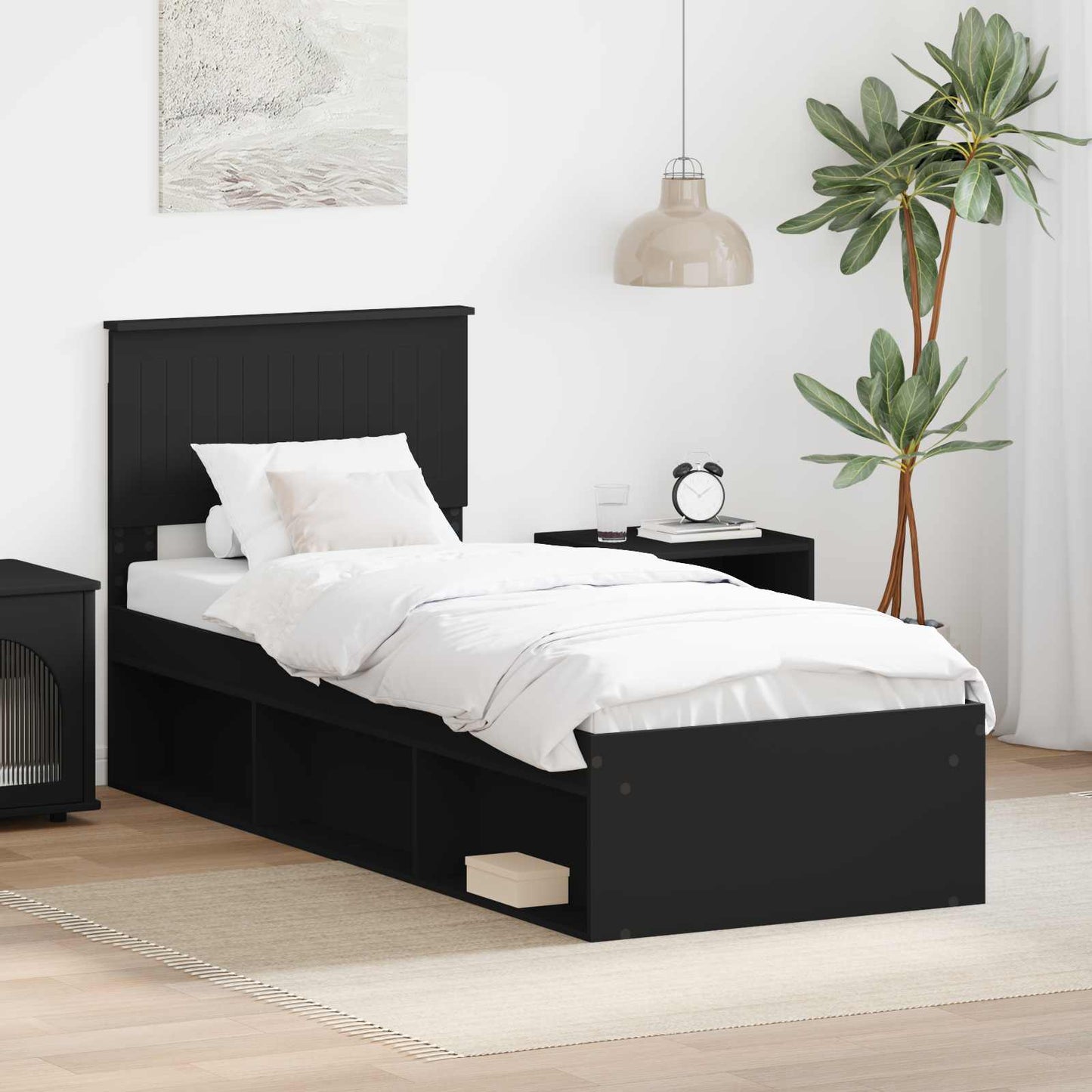 Bedframe met hoofdeinde Zwart 75 x 190 cm Massief grenenhout