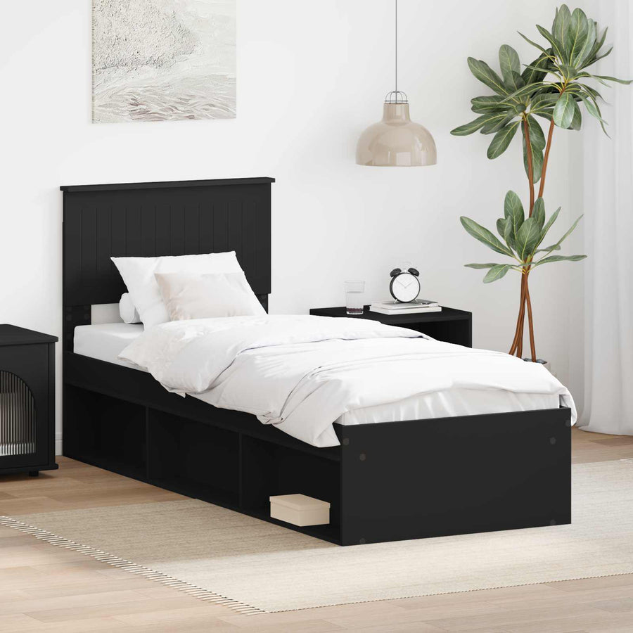 Bedframe met hoofdeinde Zwart 75 x 190 cm Massief grenenhout