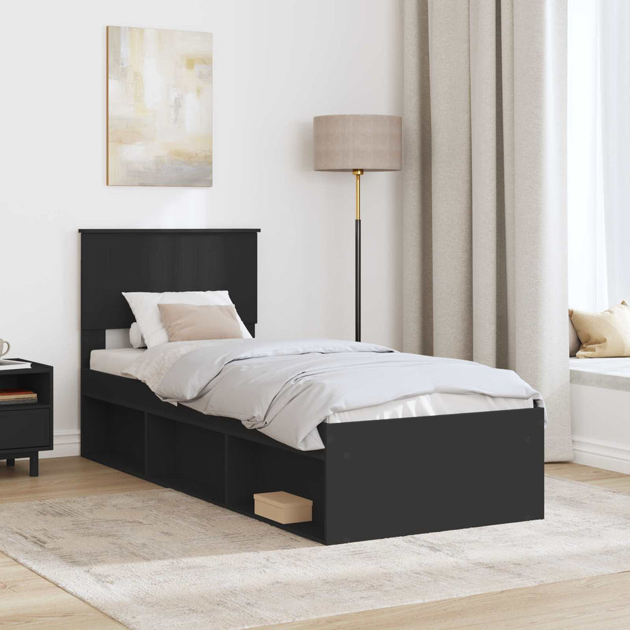 Bedframe met hoofdeinde Zwart 75 x 190 cm Massief grenenhout
