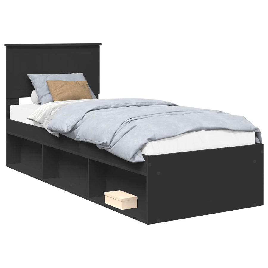 Bedframe met hoofdeinde Zwart 75 x 190 cm Massief grenenhout