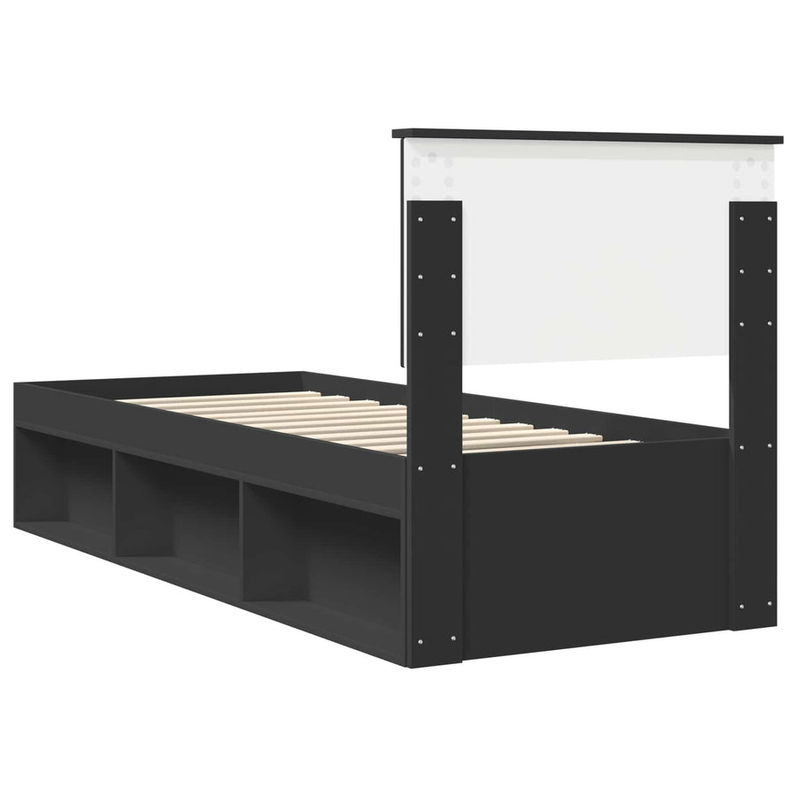 Bedframe met hoofdeinde Zwart 75 x 190 cm Massief grenenhout