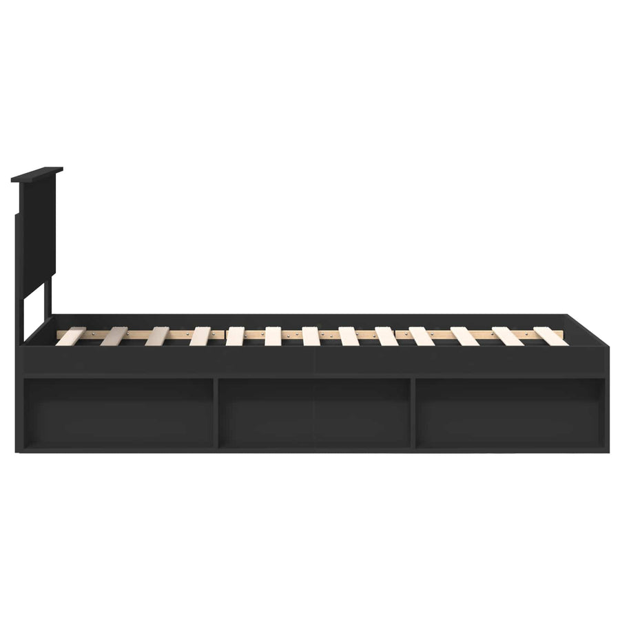 Bedframe met hoofdeinde Zwart 75 x 190 cm Massief grenenhout