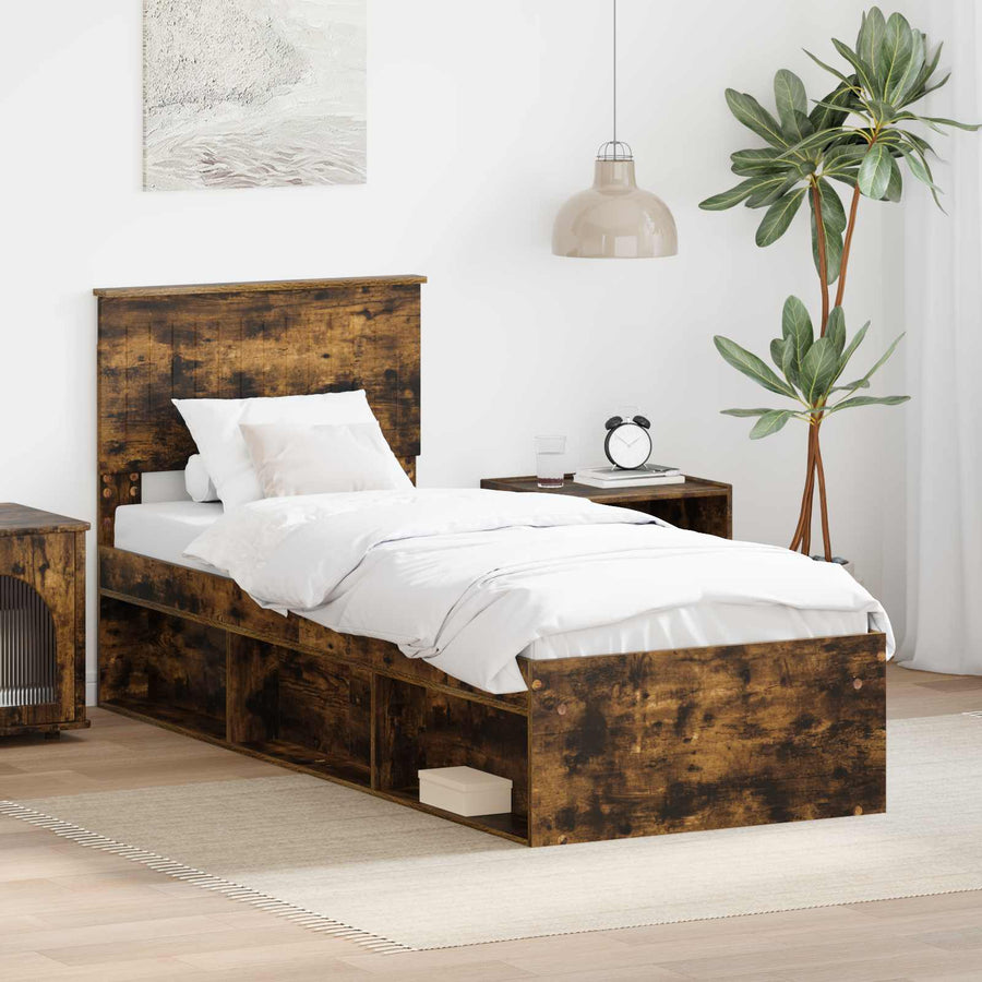 Bedframe Gerookt eiken 75 x 190 cm Massief grenenhout