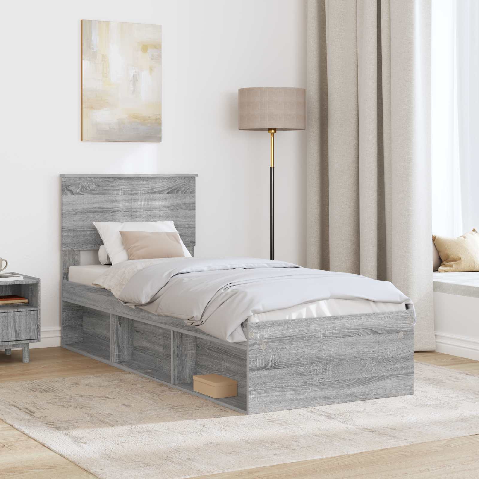 Bedframe Grijs Sonoma 75 x 190 cm Massief grenenhout