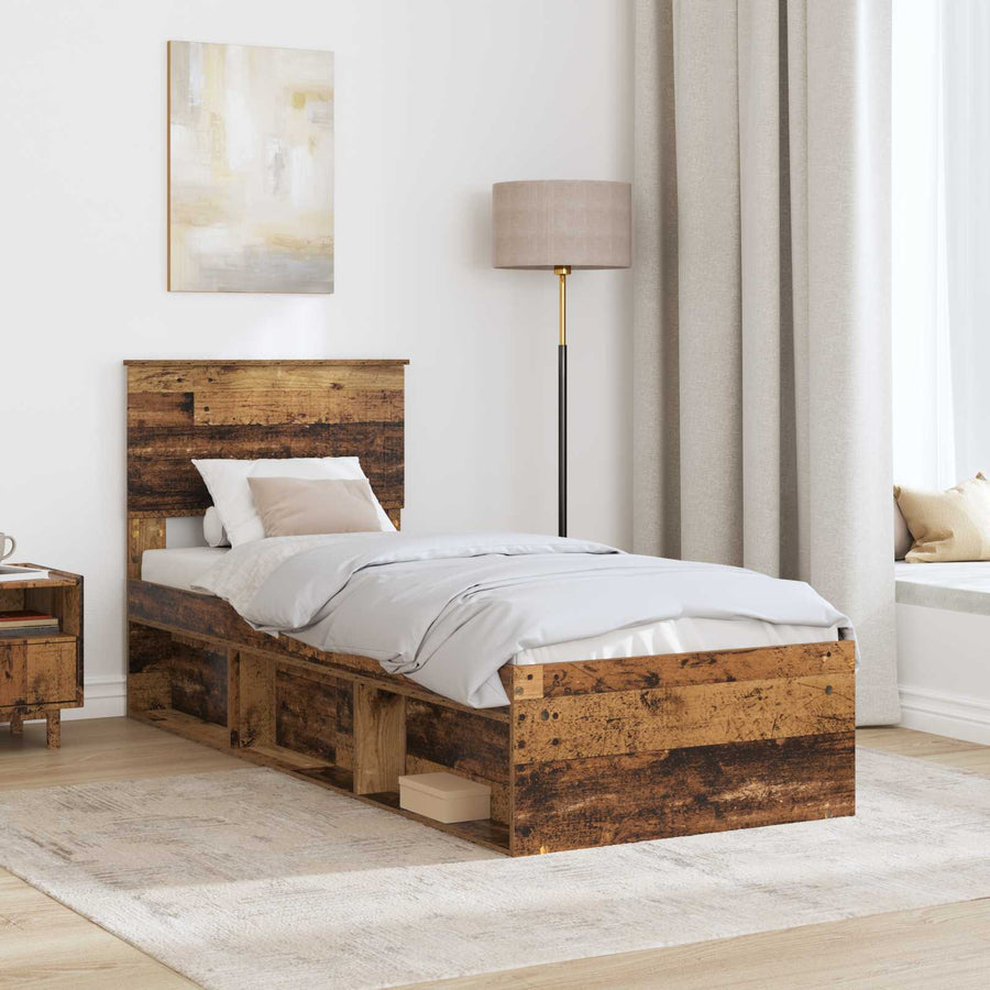 Bedframe met hoofdeinde Oudhout 75 x 190 cm Massief grenenhout
