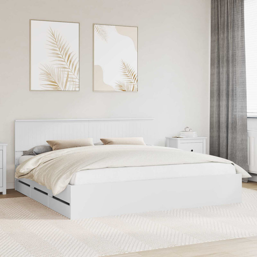 Bedframe met lade met opslag Wit 200 x 200 cm Ingenieurshout
