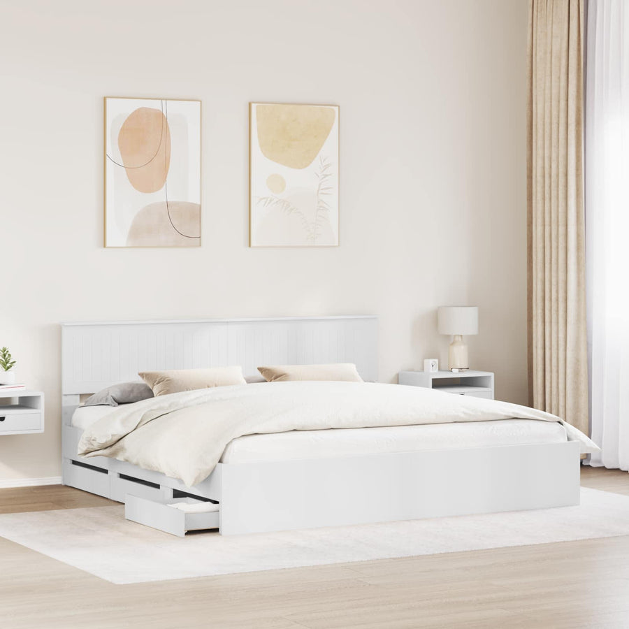 Bedframe met lade met opslag Wit 200 x 200 cm Ingenieurshout