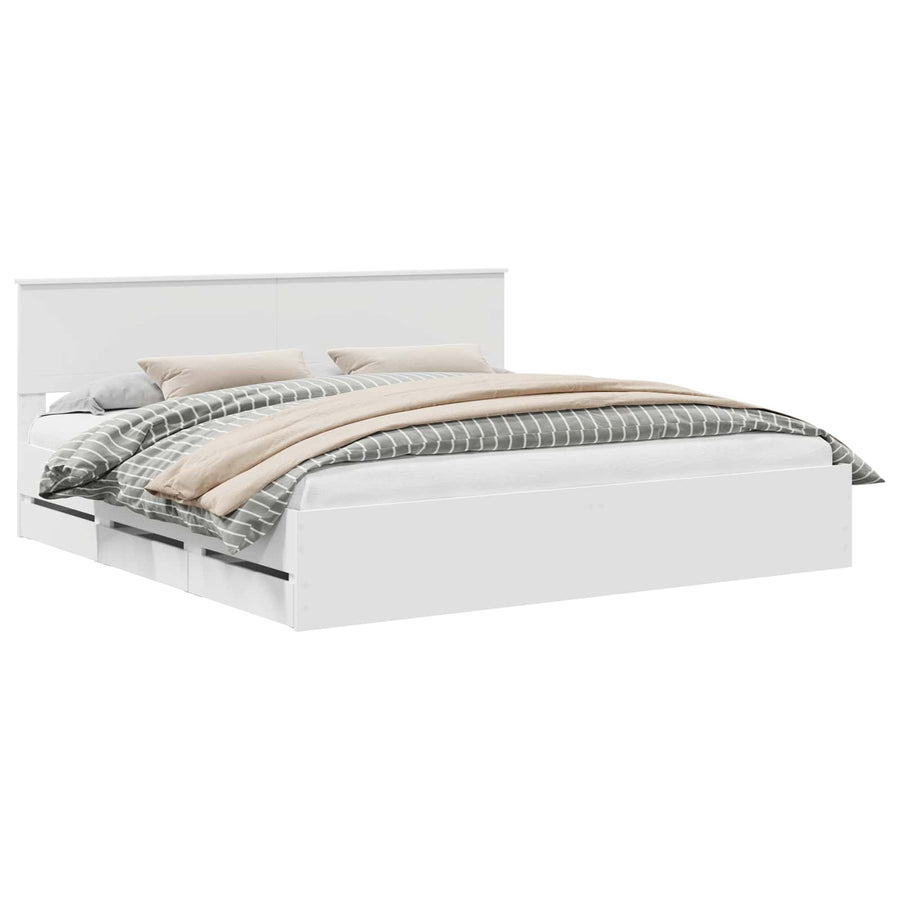 Bedframe met lade met opslag Wit 200 x 200 cm Ingenieurshout
