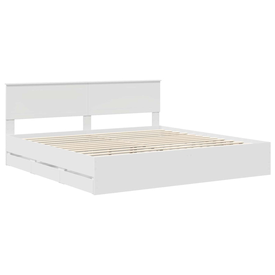 Bedframe met lade met opslag Wit 200 x 200 cm Ingenieurshout