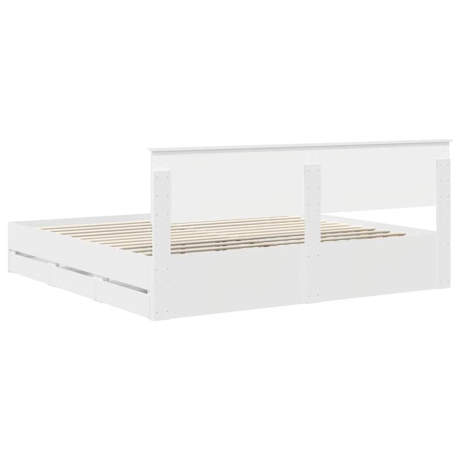 Bedframe met lade met opslag Wit 200 x 200 cm Ingenieurshout