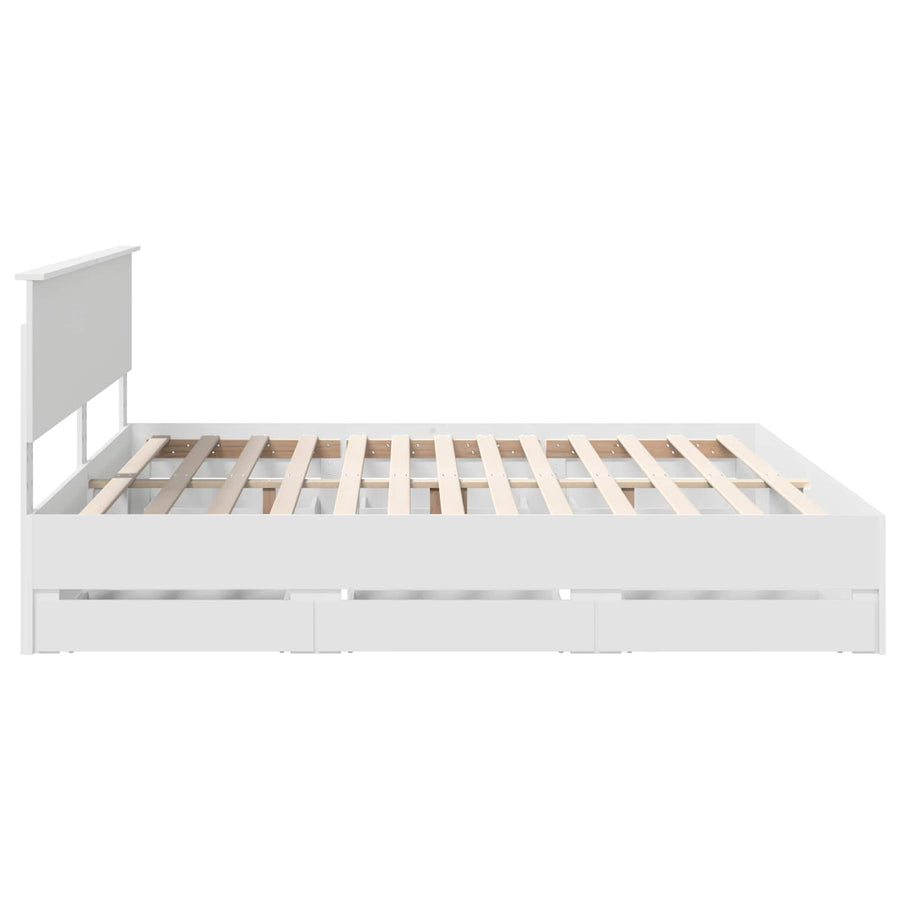 Bedframe met lade met opslag Wit 200 x 200 cm Ingenieurshout