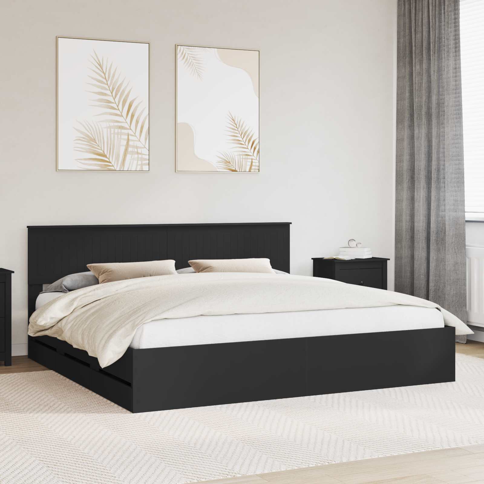Bedframe met lade met opslag Zwart 200 x 200 cm Ingenieurshout